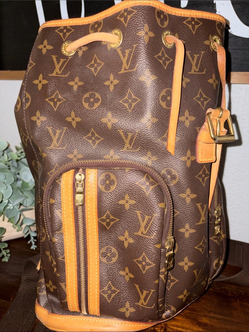 Louis Vuitton Brown Monogram Canvas Backpack with Natural Vachetta Trim